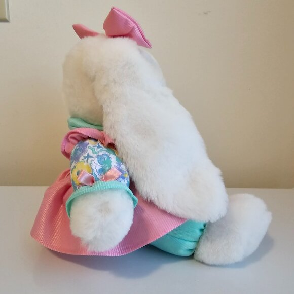 Main Joy Limited Bunny Rabbit Plush Stuffed Animal White Pink Teal Floral Vtg - Picture 6 of 10